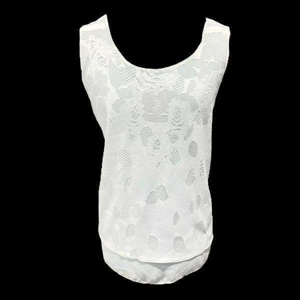 Jennie & Marlis White Lacy Mesh fully Lined Sleevless Summer Top Sz Medium - Image 1