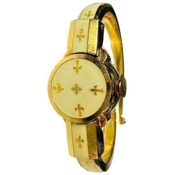 GRUEN Gosen Swiss Vintage Gold Plated Enamel Fleur De Lis Mechanical Manual Wind - Image 1