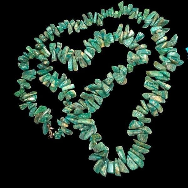 AMAZONITE Vintage Gemstone Long Green Blue Genuine Stone Necklace Similar to Tur - Thumbnail 7