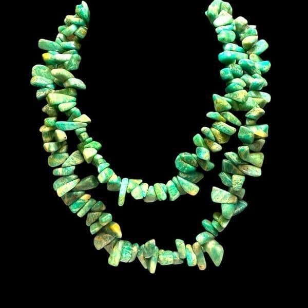 AMAZONITE Vintage Gemstone Long Green Blue Genuine Stone Necklace Similar to Tur - Thumbnail 2