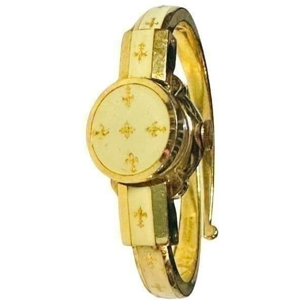 GRUEN Gosen Swiss Vintage Gold Plated Enamel Fleur De Lis Mechanical Manual Wind - Thumbnail 6