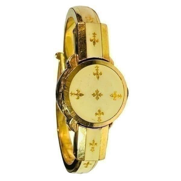 GRUEN Gosen Swiss Vintage Gold Plated Enamel Fleur De Lis Mechanical Manual Wind - Thumbnail 2