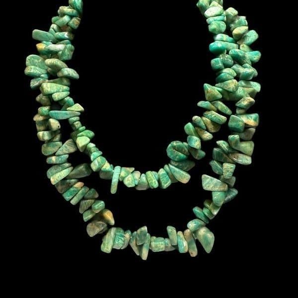 AMAZONITE Vintage Gemstone Long Green Blue Genuine Stone Necklace Similar to Tur - Thumbnail 3