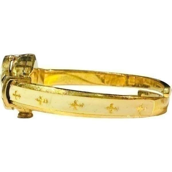 GRUEN Gosen Swiss Vintage Gold Plated Enamel Fleur De Lis Mechanical Manual Wind - Thumbnail 7