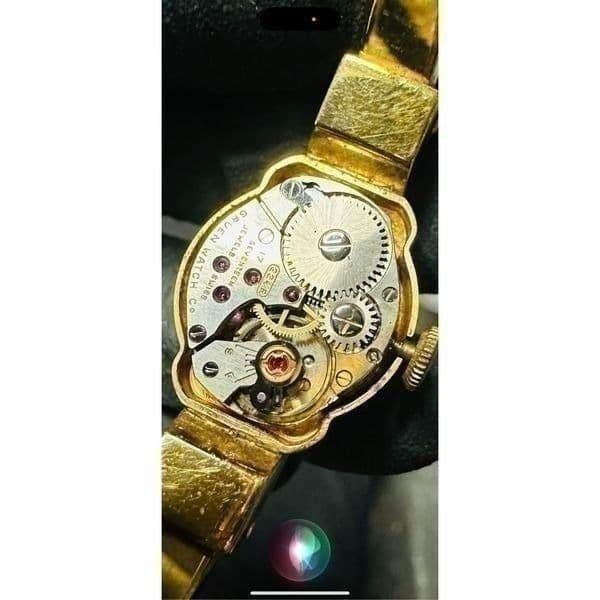 GRUEN Gosen Swiss Vintage Gold Plated Enamel Fleur De Lis Mechanical Manual Wind - Thumbnail 3