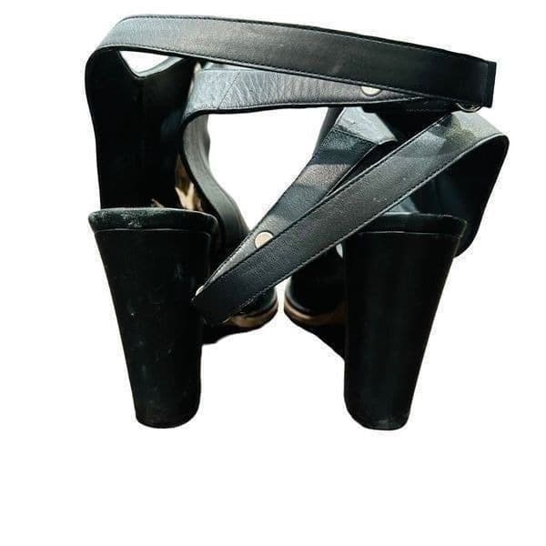 VINCE Joanna Leather Ankle Strap Wrap Cutout Block High Heel Booties Moto Shoes - Thumbnail 5