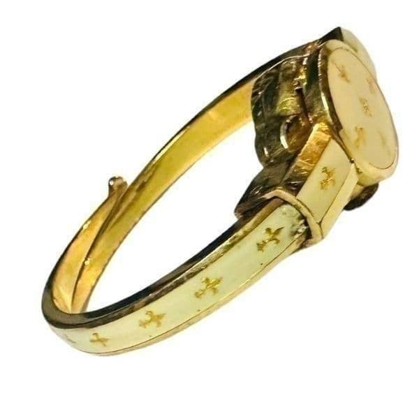 GRUEN Gosen Swiss Vintage Gold Plated Enamel Fleur De Lis Mechanical Manual Wind - Thumbnail 8