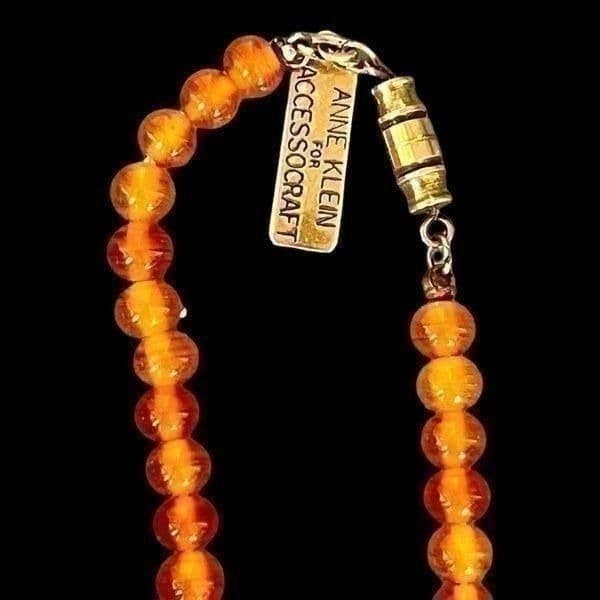 Vintage Anne Klein for Accessocraft Orange and Goldtone Necklace - Thumbnail 6