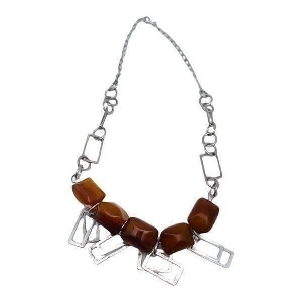 BAKELITE Vintage .925 Sterling Silver and Bakelite Bead Geometric Necklace - Thumbnail 2