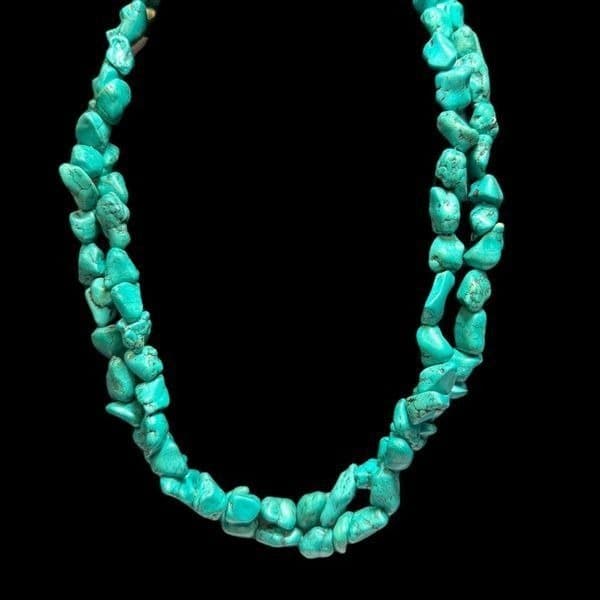 TURQUOISE Sterling Silver Double Strand 1/2”-3/4” Genuine Navajo American Indian - Thumbnail 2