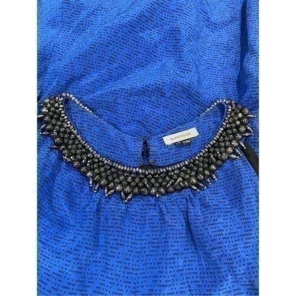 GRYPHON x ANTHROPOLOGIE 100% Silk A-line Dress Beaded Neckline Fully Lined Size - Thumbnail 6