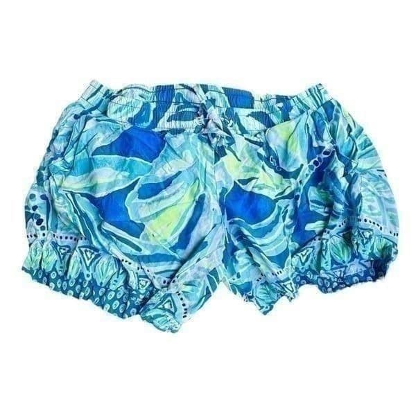 LILLY PULITZER Bright Blue Green White Colorful Ocean Pull On Drawstring Shorts - Image 1