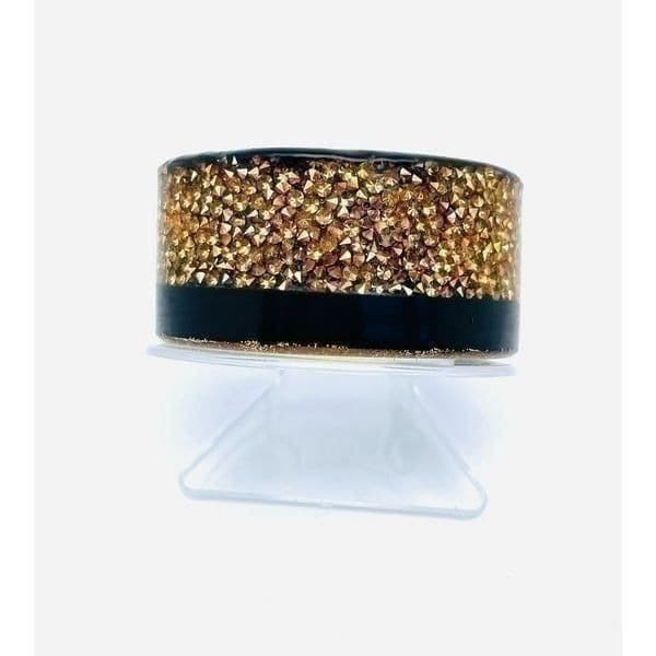 Rare Vintage Confetti Lucite Black & Gold Sequin Cuff Bracelet with Safety Catch - Image 1
