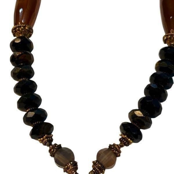 Artisan Agate & Chalcedony Pendant Necklace Handcrafted Gemstone Glass Bead Stat - Thumbnail 2
