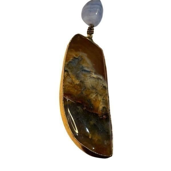 Artisan Agate & Chalcedony Pendant Necklace Handcrafted Gemstone Glass Bead Stat - Thumbnail 3