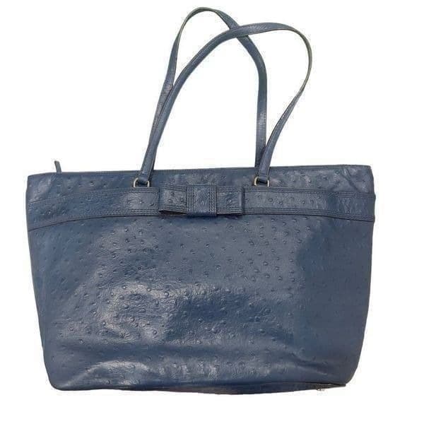 KATE SPADE Navy Blue Large Ostrich Embossed Leather Tote Bag Purse EUC - Image 1
