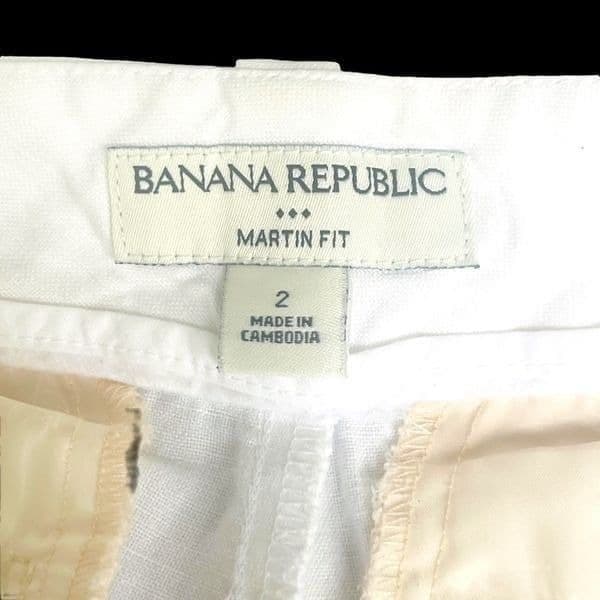 BANANA REPUBLIC Martin Fit White Cuffed Linen and Cotton Shorts Size 2 - Thumbnail 3