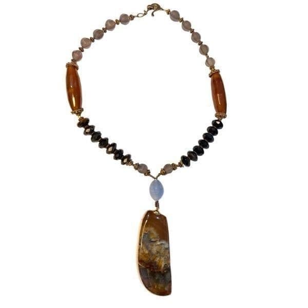 Artisan Agate & Chalcedony Pendant Necklace Handcrafted Gemstone Glass Bead Stat - Thumbnail 4