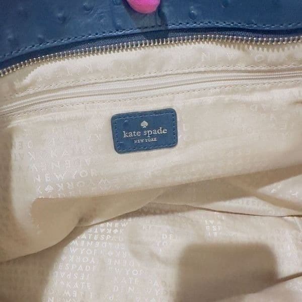 KATE SPADE Navy Blue Large Ostrich Embossed Leather Tote Bag Purse EUC - Thumbnail 6
