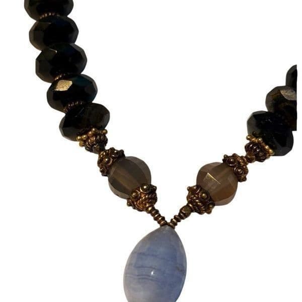 Artisan Agate & Chalcedony Pendant Necklace Handcrafted Gemstone Glass Bead Stat - Thumbnail 8