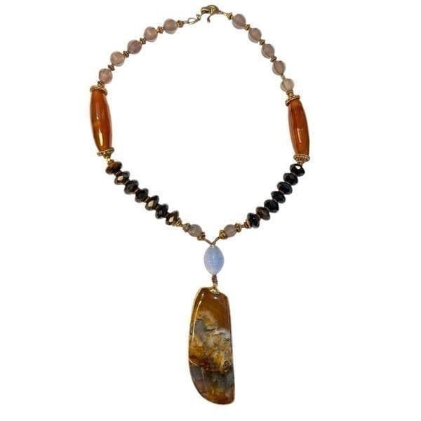 Artisan Agate & Chalcedony Pendant Necklace Handcrafted Gemstone Glass Bead Stat - Thumbnail 9