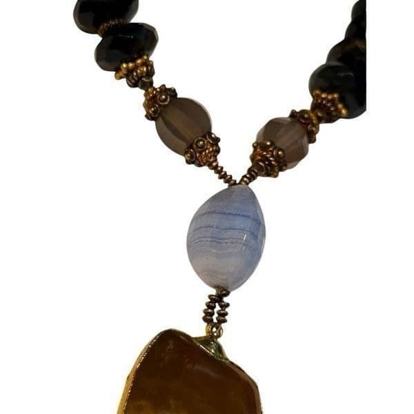 Artisan Agate & Chalcedony Pendant Necklace Handcrafted Gemstone Glass Bead Stat - Thumbnail 5