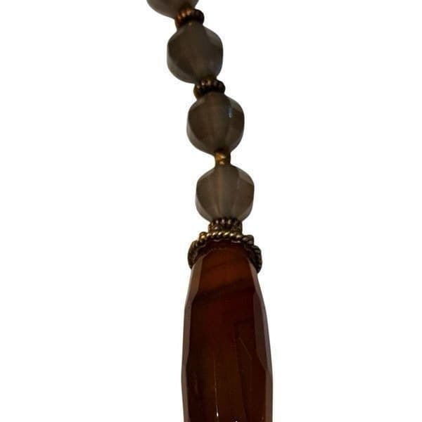 Artisan Agate & Chalcedony Pendant Necklace Handcrafted Gemstone Glass Bead Stat - Thumbnail 7