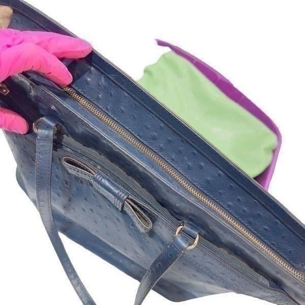 KATE SPADE Navy Blue Large Ostrich Embossed Leather Tote Bag Purse EUC - Thumbnail 10