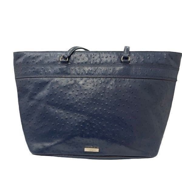KATE SPADE Navy Blue Large Ostrich Embossed Leather Tote Bag Purse EUC - Thumbnail 2
