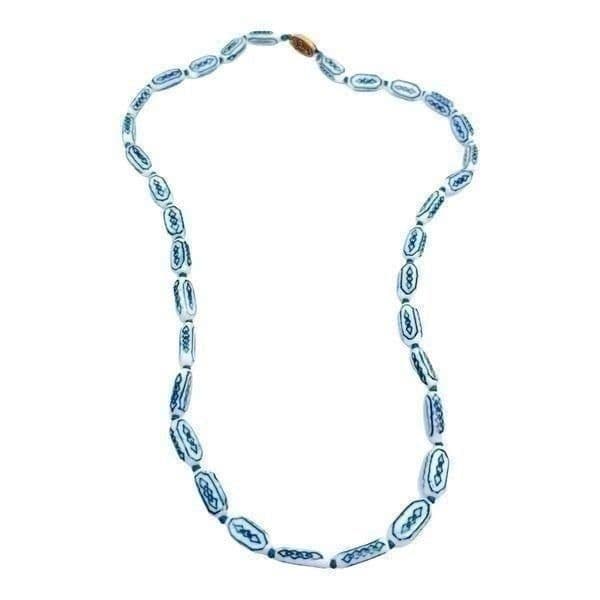 Antique Chinese Porcelain Silver Necklace on Double Hand Knotted Silk - Thumbnail 3