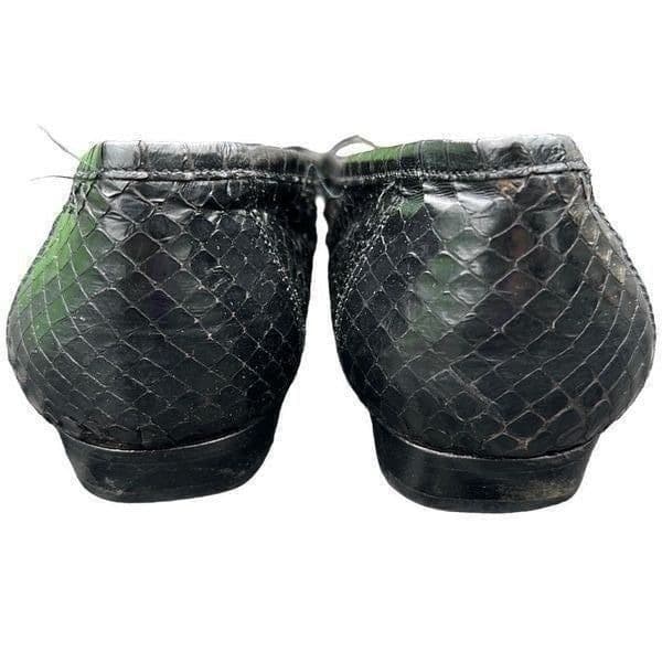 BALLY Crocodile Leather Vintage Slip On Loafers Dress Shoes w/ Gold Chain Detail - Thumbnail 5