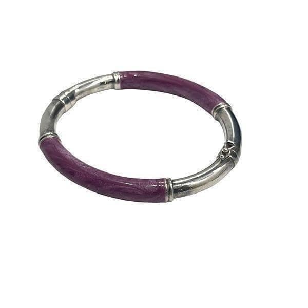 Vintage Milor Italy Sterling Silver and Purple Enamel Bangle Bracelet - Thumbnail 4