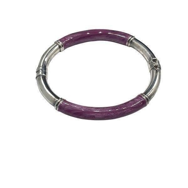 Vintage Milor Italy Sterling Silver and Purple Enamel Bangle Bracelet - Image 1
