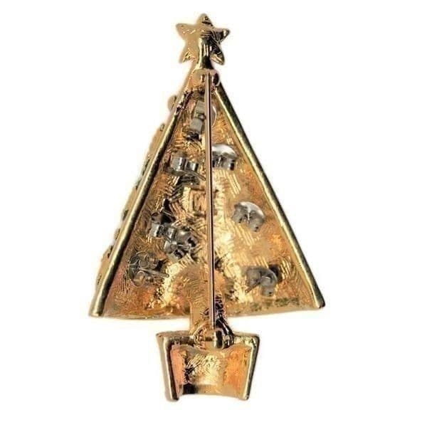 WEINGEROFF Vintage Goldtone Enamel Christmas Tree With Earrings As Ornaments Bro - Thumbnail 2