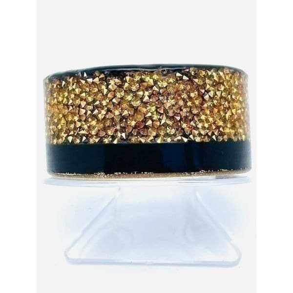 Rare Vintage Confetti Lucite Black & Gold Sequin Cuff Bracelet with Safety Catch - Thumbnail 9