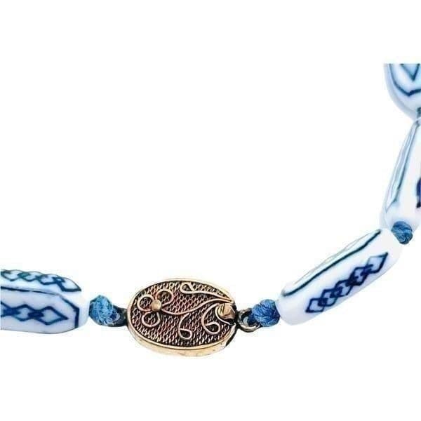 Antique Chinese Porcelain Silver Necklace on Double Hand Knotted Silk - Thumbnail 9