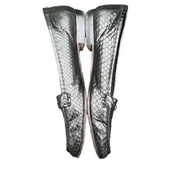 BALLY Crocodile Leather Vintage Slip On Loafers Dress Shoes w/ Gold Chain Detail - Thumbnail 2