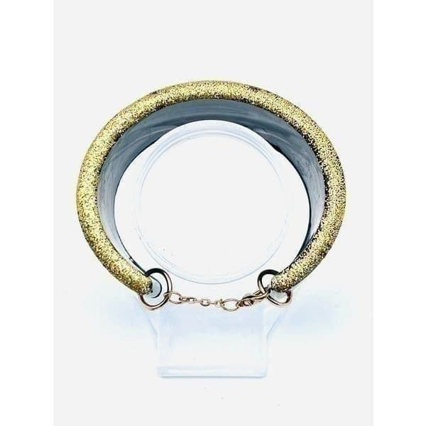 Rare Vintage Confetti Lucite Black & Gold Sequin Cuff Bracelet with Safety Catch - Thumbnail 6