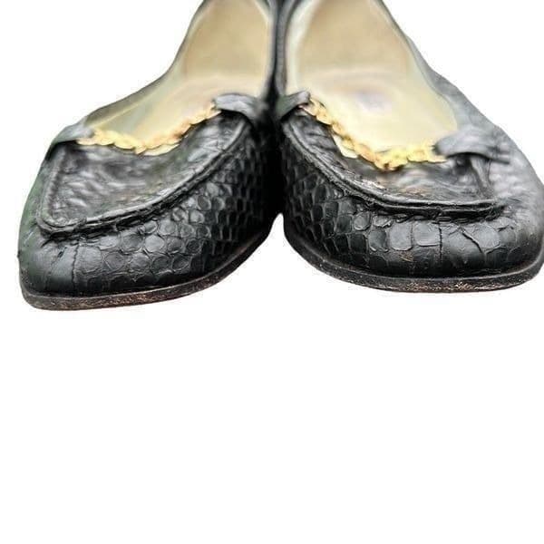 BALLY Crocodile Leather Vintage Slip On Loafers Dress Shoes w/ Gold Chain Detail - Thumbnail 3