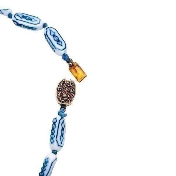 Antique Chinese Porcelain Silver Necklace on Double Hand Knotted Silk - Thumbnail 10