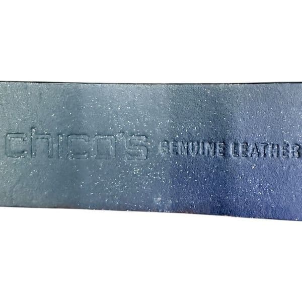 CHICO’S Metallic Gunmetal Silver Embellished Buckle Leather Belt Accessories Siz - Thumbnail 7