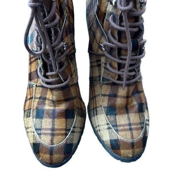 ANTONIO MELANI GRAYCIEE Plaid Calf Hair Leather Animal Print Color High Block He - Thumbnail 3