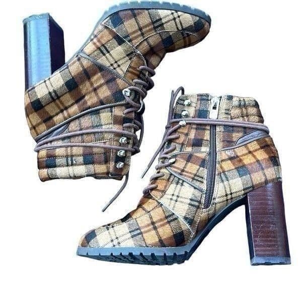 ANTONIO MELANI GRAYCIEE Plaid Calf Hair Leather Animal Print Color High Block He