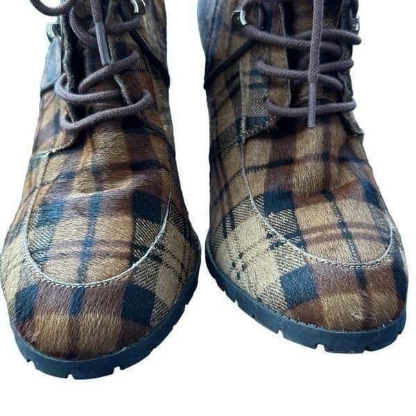 ANTONIO MELANI GRAYCIEE Plaid Calf Hair Leather Animal Print Color High Block He - Thumbnail 4