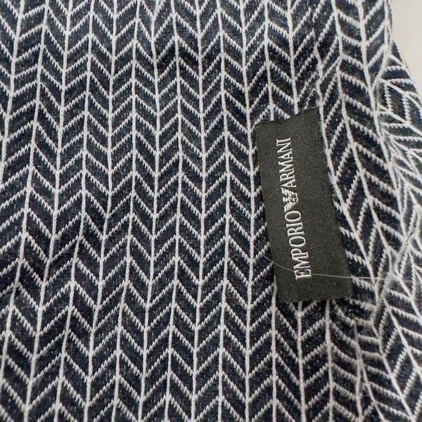 EMPORIO ARMANI Stretch Navy Blue White Long Sleeve Herringbone Collared Shirt Dr - Thumbnail 4