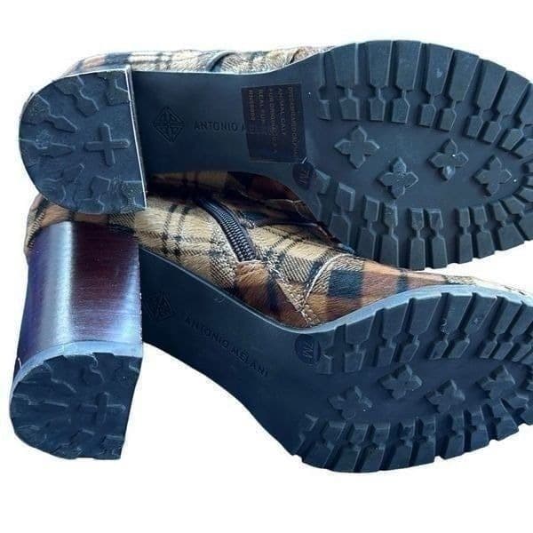 ANTONIO MELANI GRAYCIEE Plaid Calf Hair Leather Animal Print Color High Block He - Thumbnail 2