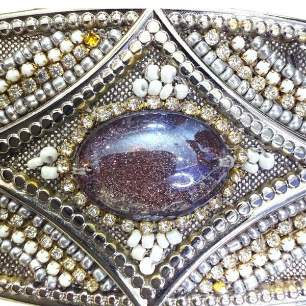 CHICO’S Metallic Gunmetal Silver Embellished Buckle Leather Belt Accessories Siz - Thumbnail 3