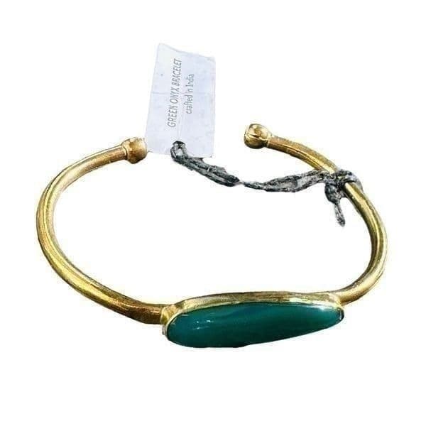Ten Thousand Villages Green Onyx Bracelet Gold Plated Crafted in India