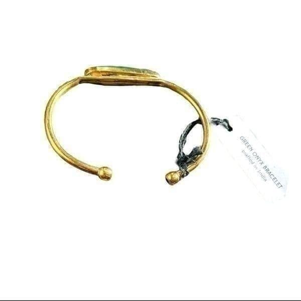 Ten Thousand Villages Green Onyx Bracelet Gold Plated Crafted in India - Thumbnail 2
