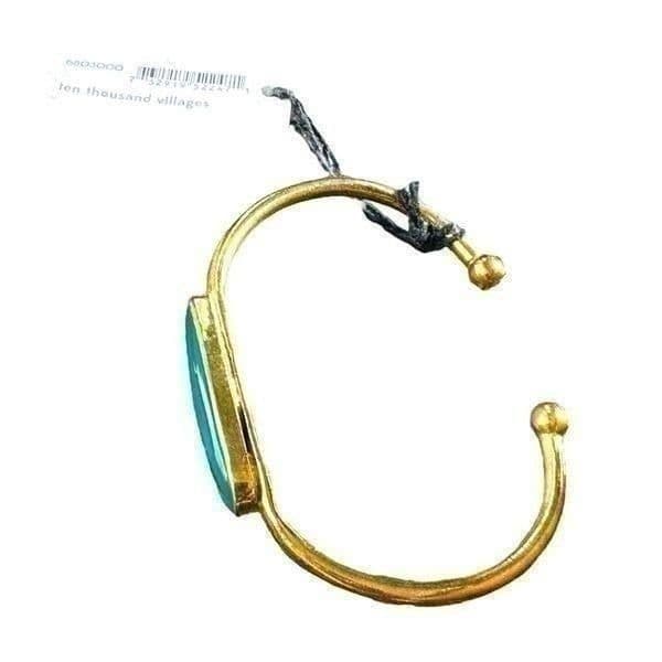 Ten Thousand Villages Green Onyx Bracelet Gold Plated Crafted in India - Thumbnail 3